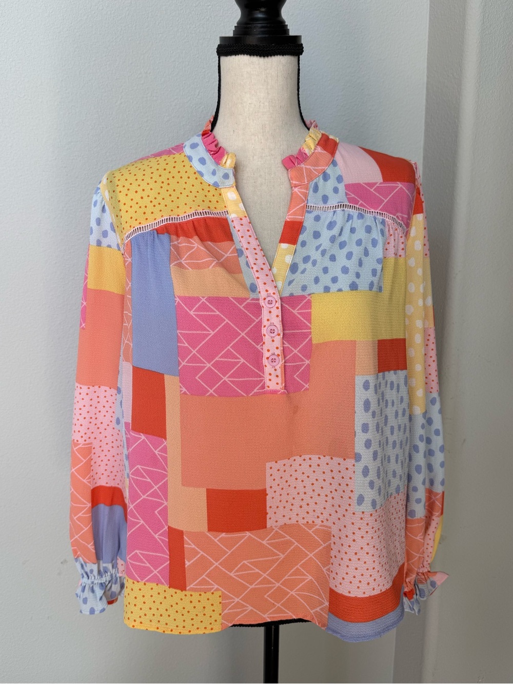Fate Patchwork Print Long-Sleeve Multicolor Blouse